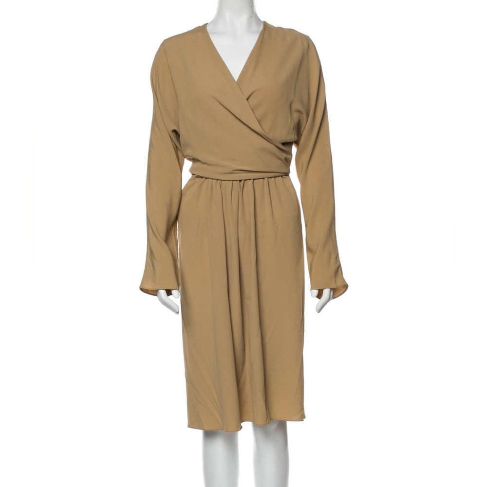 Michael Kors Classic Elegant Wrap Effect Silk Nude Dress